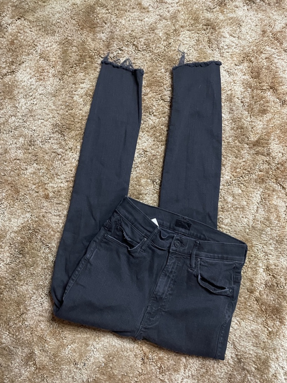 Mother Jeans The Stunner Zip Ankle Step Fray Black Size 25